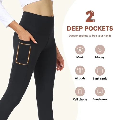Miniatura 3 de GAYHAY - Leggings con forro de vellón para mujer, pantalones de yoga cálidos de invierno para entrenamiento, con cintura alta y control de abdomen