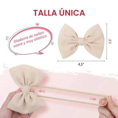 Miniatura 2 de YanJie 3 piezas de diademas suaves de nailon para bebés, niñas con lazo, diademas para el cabello, accesorios para el cabello para recién nacidos