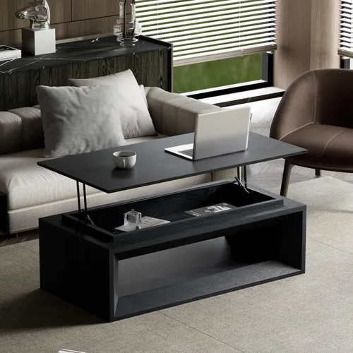 Miniatura 29 de 31.52" Square Lift Top Coffee Table with Storage, Natural Rattan & Hemp Rope, Adjustable Function, Vintage Farmhouse Center Table for Living Room