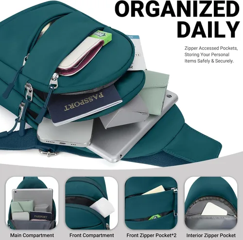 Miniatura 4 de Bolsos cruzados para mujeres, bolso bandolera para hombres, pequeña mochila de senderismo antirrobo ligera para viajes al aire libre, Azul verdoso