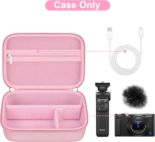 Miniatura 2 de Canboc Funda Portadora para Cámara Sony ZV-1F/ ZV-1/ ZV-1II Vlog Cámara Digital y Kit de Accesorios Vlogger Trípode, Bolsa de Almacenamiento de Rosa