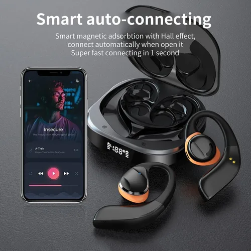Miniatura 2 de Auriculares inalámbricos Bluetooth de oreja abierta, control táctil, conducción de aire, auriculares deportivos IPX5 impermeables, 50 horas de Negro