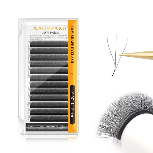 Miniatura 265 de NAGARAKU Extensiones de pestañas Double Tips 4D W, suministros con puntas dobles, gruesas con rizado D de 0.07 mm, bandeja mixta 8-15 mm, 0.07-D