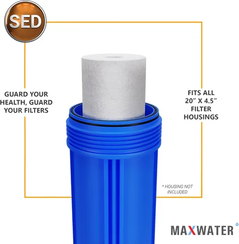 Miniatura 7 de Max Water Filtro de sedimentos de 10 micrones, 20 x 4.5, 20 pulgadas, para toda la casa, sistema de filtración de agua BB Cartucho compatible