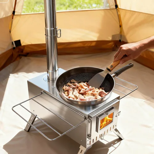 Miniatura 6 de Estufa de leña para exteriores unho para acampar, chimenea de tubo de acero inoxidable, estufa de tienda caliente para calentar y cocinar al aire