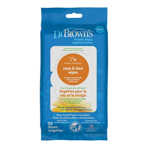 Dr. Brown's Toallitas saludables para nariz y cara, limpieza e hidratación seguras para bebés y niños pequeños, hipoalergénicas para pieles