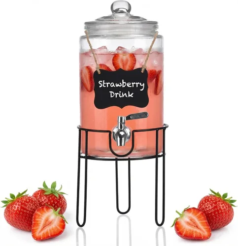 Dispensador de bebidas de 1 galón con soporte, dispensadores de bebidas para fiestas, Navidad, dispensador de bebidas con grifo 100% a prueba de