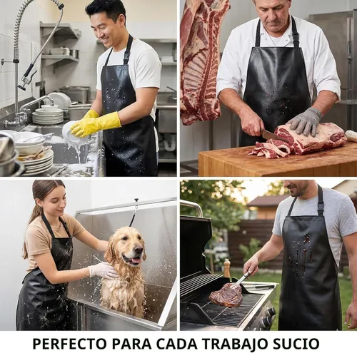 Miniatura 7 de Homsolver 2 Pack Waterproof Rubber Aprons, Heavy Duty Butcher for Men, Chemical Vinyl Plastic Aprons for Dishwashing Negro