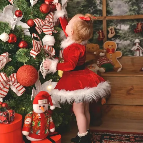 Miniatura 2 de Vestido de Navidad para niña pequeña, vestido de tul de princesa roja de Papá Noel con diadema