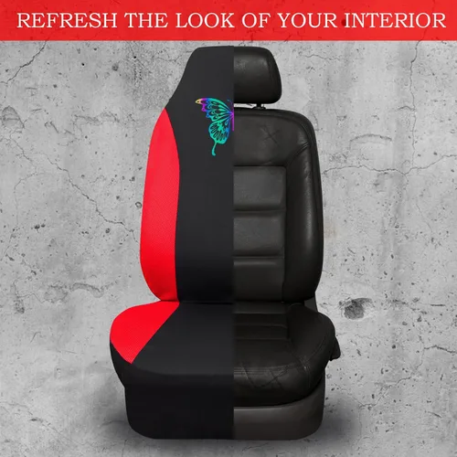 Miniatura 4 de Fundas de asiento delantero de malla de aire 3D color rojo, fundas de asiento reflectantes de mariposa coloridas, compatibles con bolsas de aire