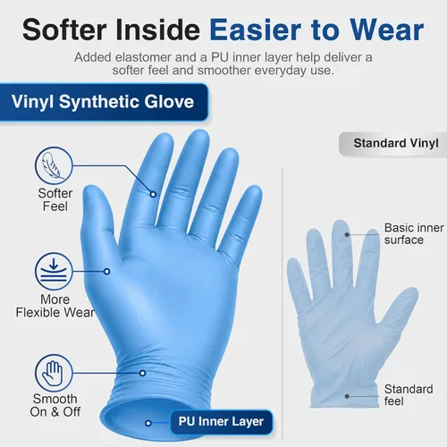 Miniatura 3 de Schneider Blue Vinyl Synthetic Exam Gloves, Case of 1000, 4-mil, Powder-Free, Latex-Free, Non-Sterile, Disposable Gloves