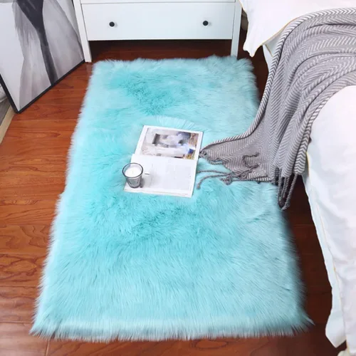 Alfombra gruesa suave y artificial de piel de oveja para sala de estar, dormitorio, piel sintética de lana esponjosa, alfombra moderna