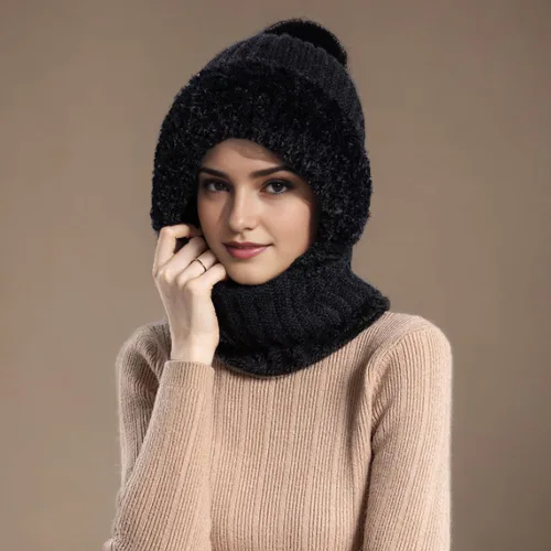 Miniatura 9 de Gorro 3 en 1 con bufanda y máscara, pasamontañas de punto, resistente al viento, talla única, sombrero y bufanda para mujer