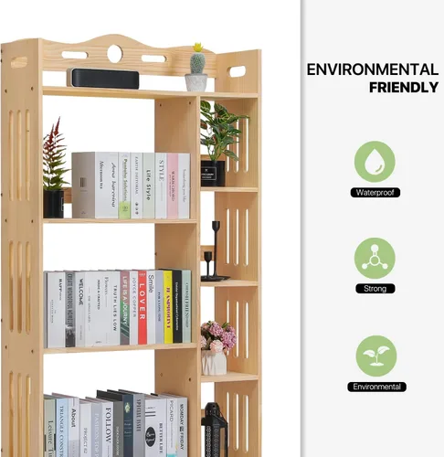Miniatura 5 de Magshion Estantería de madera escalonada de 7 niveles, estantería estrecha, moderna estantería independiente para libros abiertos, estante