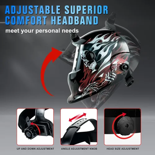 Miniatura 6 de Casco de soldadura TRQWH con luz, color verdadero, oscurecimiento automático para hombres, con energía solar, con 2 sensores de arco, sombra amplia