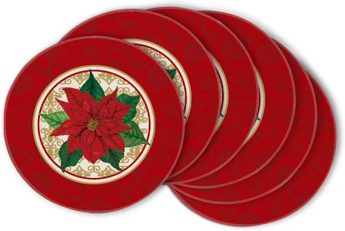 Miniatura 9 de Artoid Mode Juego de 4 manteles individuales redondos de Navidad con acuarela de Poinsettia roja, 15 pulgadas, alfombrillas de mesa redondas