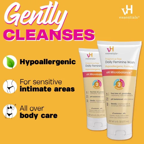 Miniatura 7 de vH essentials Probióticos con prebióticos y arándanos suplemento de salud femenina y lavado femenino diario - Sin fragancia, hipoalergénico