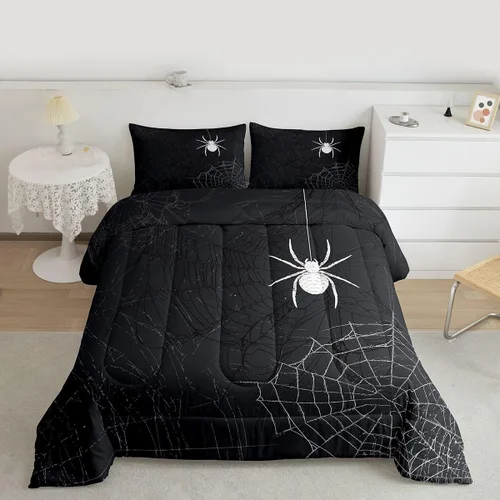 Miniatura 37 de Juego de edredón rosa con temática de Halloween, tamaño individual, edredón de farol de calabaza para adolescentes, juego de ropa de cama de Multi