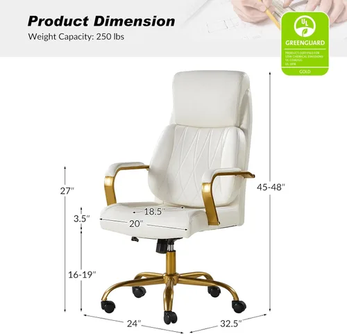 Miniatura 2 de HULALA HOME Silla de oficina ejecutiva con soporte lumbar ajustable, silla de oficina ergonómica de cuero con reposabrazos acolchados, inclinación