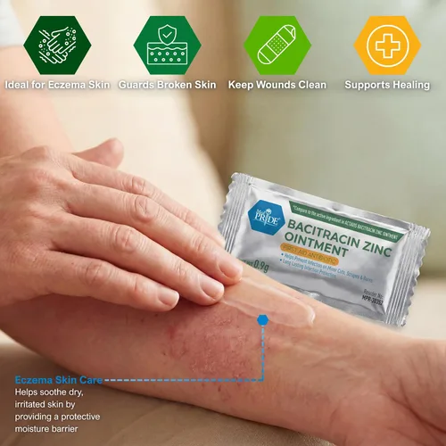 Miniatura 5 de MED PRIDE Ungüento de zinc de bacitracina, crema antibiótica para heridas, quemaduras, cortes, 144 paquetes de tamaño de viaje x 0.03 oz, primeros