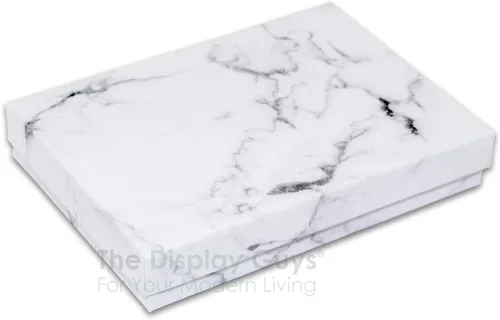 Miniatura 2 de TheDisplayGuys - Paquete de 25 cajas de regalo de cartón kraft #53 con relleno y tapa de algodón, color blanco mármol (5.4 x 3.9 x 1.0 pulgadas)