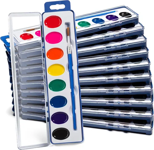 Bedwina - Juego de 12 pinturas de acuarela, 8 colores lavables, bandeja de paleta y pincel de pintura, para recuerdos de fiestas, premios para