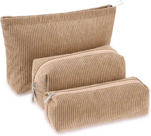 Miniatura 22 de Huhumy Juego de 3 bolsas de maquillaje para mujeres, bolsa cosmética de pana con sonrisa estética, bolsa de viaje para artículos de tocador, linda