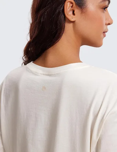 Miniatura 4 de CRZ YOGA - Camiseta corta para mujer, de algodón Pima, ombliguera de manga corta para entrenamiento y yoga, de estilo informal, camiseta deportiva