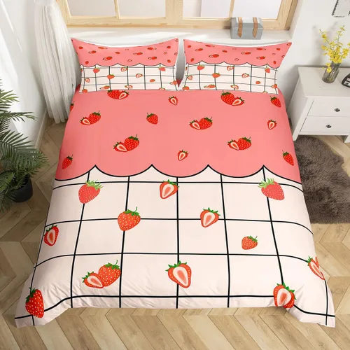 Miniatura 12 de Funda de Edredón Rosa Tamaño Queen para Niñas con Rayas Blancas, Juego de Ropa de Cama Decorativa, Funda de Edredón de Estilo Simple y Moderno