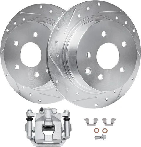 Miniatura 16 de Detroit Axle - Rotores de freno traseros perforados y ranurados + Reemplazo de calibrador de freno de disco trasero derecho para Acura TL Honda
