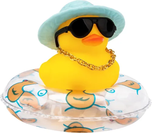 Miniatura 19 de wonuu Pato de Goma para Automóvil, Decoración de Pato Amarillo para Tablero con Sombrero de Sol, Anillo de Natación, Collar, Gafas de Sol