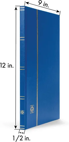 Miniatura 4 de LIGHTHOUSE – "BASIC" Libro de stock de tapa dura para sellos – 16 páginas de cartulina negra de 9 x 12 pulgadas (A4) con tiras transparentes - Azul