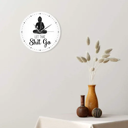 Miniatura 6 de The Geeky Days Let That Shit Go - Reloj de pared con cita divertida de Buda, decoración zen, arte humorístico, silencioso, sin tictac, regalo