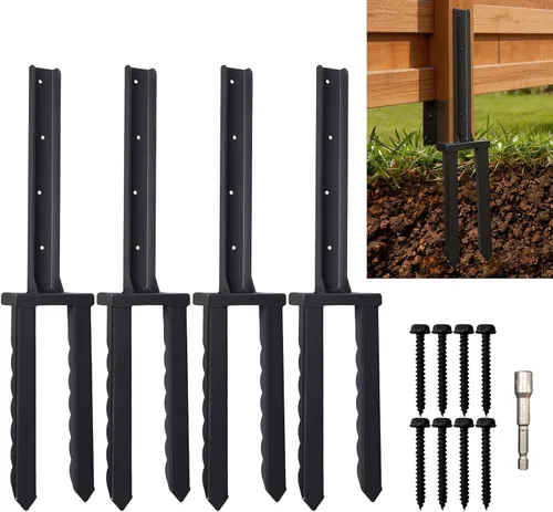 Miniatura 9 de Kit de reparación de postes de valla, 2 unidades, 30 pulgadas de alta resistencia con recubrimiento de polvo negro, espiga de tierra de anclaje
