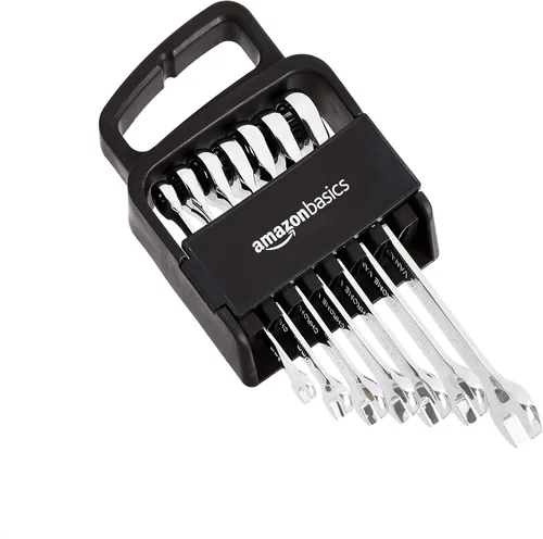 Miniatura 3 de Amazon Basics Juego de llaves combinadas de trinquete, métricas, 7 piezas Cromo