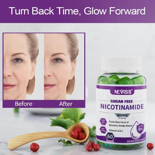 Miniatura 6 de Gomitas de nicotinamida de 500 mg (niacina libre de rubor) Suplemento de niacinamida de vitamina B3 para regeneración celular, niveles de NAD+