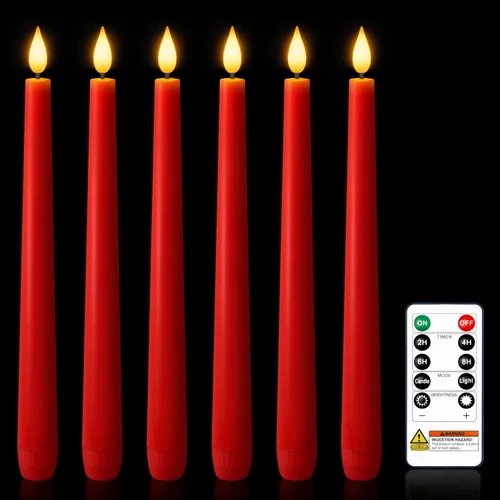 Miniatura 11 de 6 piezas de velas cónicas sin llama con control remoto y temporizador, 9.6 pulgadas de velas LED de plástico, velas blancas operadas por batería