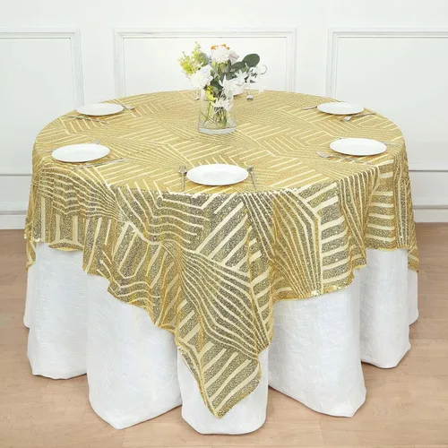 Efavormart - Mesa cuadrada de tul geométrico con lentejuelas doradas brillantes de 72 pulgadas Dorado