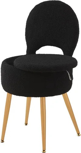Miniatura 11 de Taburete silla de tocador pequeño con almacenamiento y respaldo plegable, 4 patas de metal con pies antideslizantes, otomana redonda con asiento