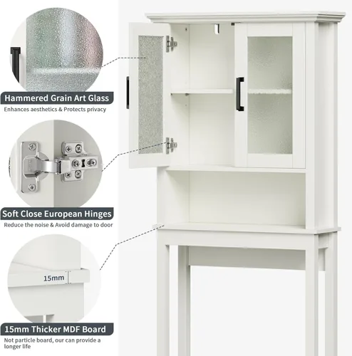 Miniatura 5 de Armario de Almacenamiento Sobre el Inodoro, Organizador de Baño Sobre el Inodoro con Puertas y Estante Ajustable, Marco Reforzado Armario