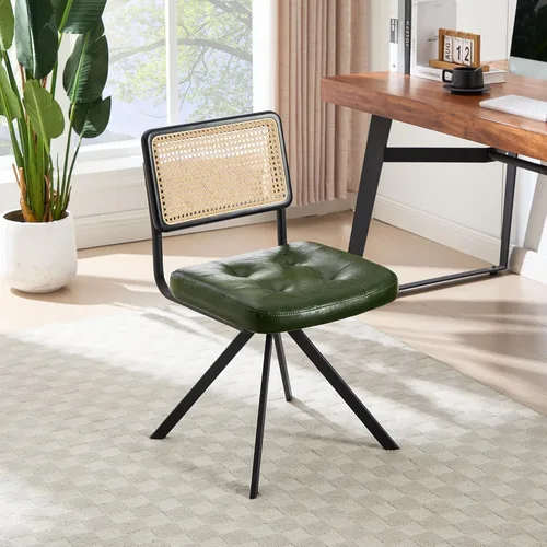 Miniatura 7 de Zesthouse Silla de escritorio de ratán sin ruedas, silla de oficina moderna de mediados de siglo con malla de caña y respaldo de madera, silla Verde