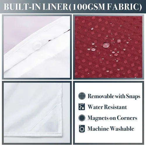 Miniatura 3 de N&Y HOME - Juego de cortina de ducha de punto gofre, forro de tela a presión y 12 ganchos de metal, estilo hotel, impermeable, lavable y ventana