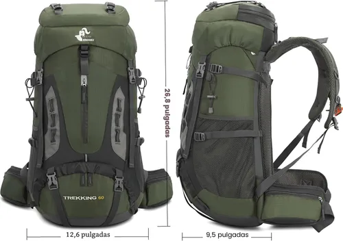Miniatura 2 de Bseash Mochila de 60 l para senderismo y camping con cubierta para la lluvia, mochila impermeable de gran capacidad para deportes al aire libre