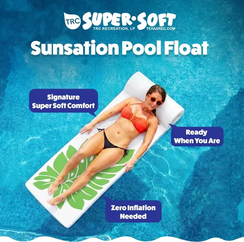 Miniatura 2 de TRC Recreation Sunsation - Juego de 2 tumbonas flotantes de espuma de 1.75 pulgadas de grosor, color blanco con hojas verdes con reposacabezas