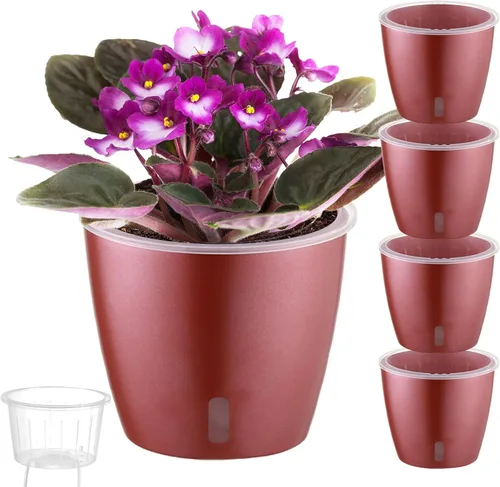 Miniatura 30 de Macetas de riego automático para plantas de interior, paquete de 16 macetas de riego automático con orificios de drenaje, macetas pequeñas