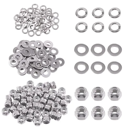 Miniatura 18 de Swpeet Kit de surtido de 150 piezas de tuercas hexagonales de bloqueo de acero inoxidable SAE 304 de 1/4"-20 y arandelas planas de 1/4