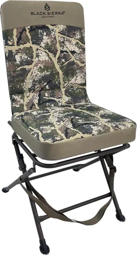 Black Sierra Equipment Silla giratoria acolchada de caza, silenciosa rotación de 360 grados, asiento acolchado, soporte estable para suelo,