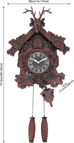 Miniatura 4 de TFCFL Reloj de pared de cuernos, movimiento de cuarzo silencioso, funciona con pilas, reloj de pared con péndulo y carillón de pájaro de cuco