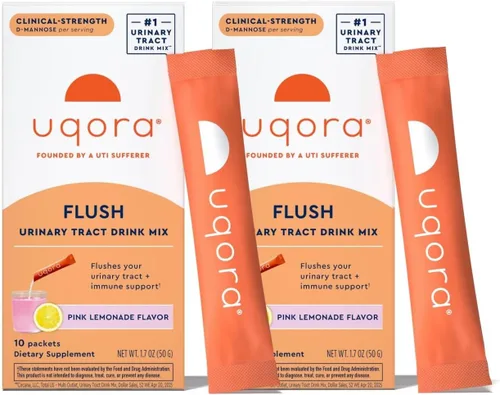 Miniatura 8 de Uqora Flush - Tracto urinario* con D-manosa, vitamina C, vitamina B6, potasio, magnesio y calcio - Sin gluten y vegano - Sabor a limonada rosa - 10
