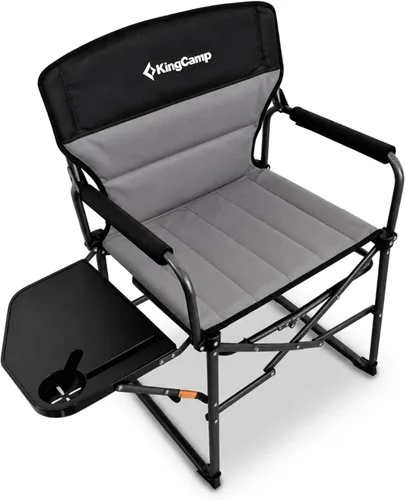 KingCamp Silla de directores de campamento de gran tamaño para grandes y altos, sillas plegables resistentes de 440 libras con mesa auxiliar, sillas